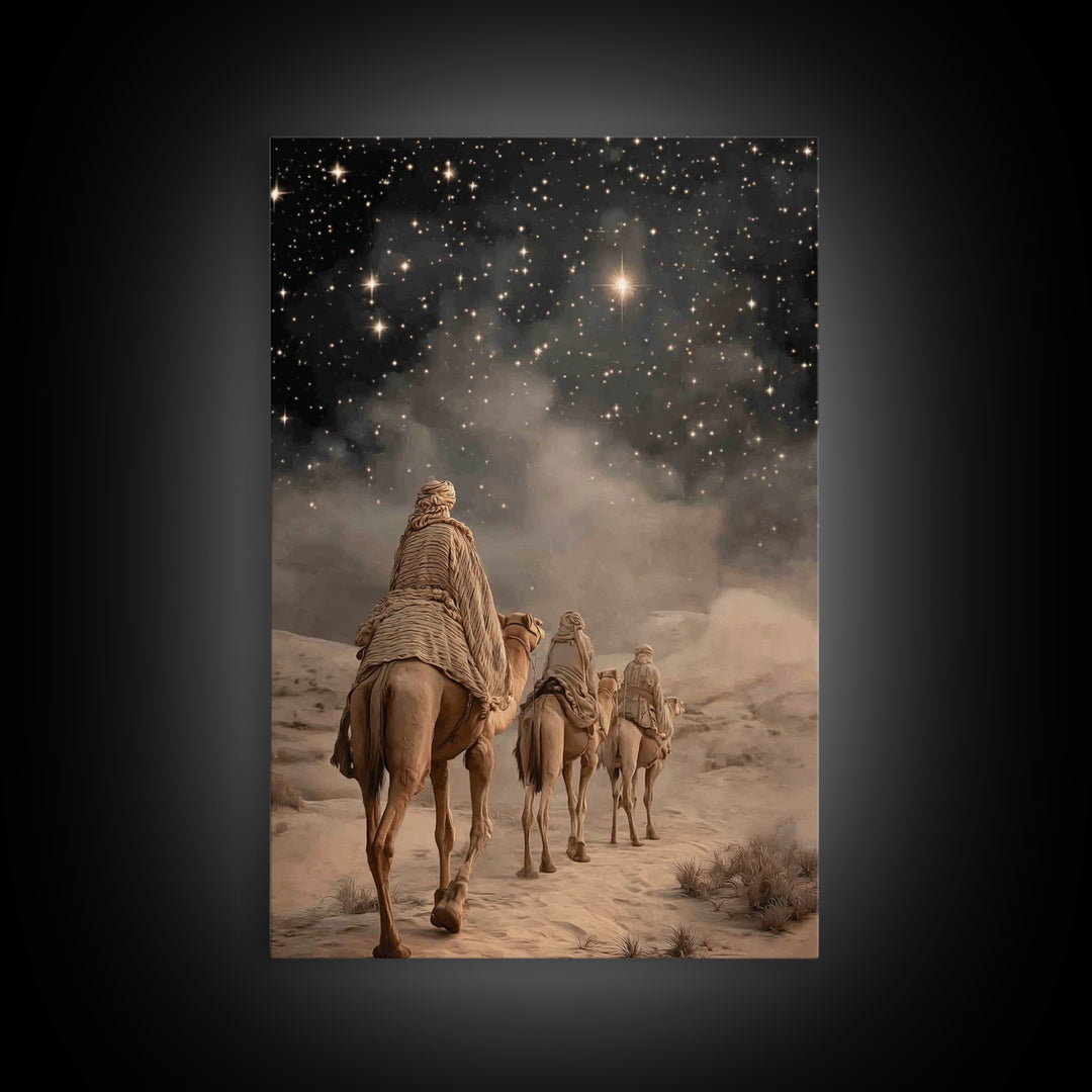 Night Star Path – Framed Canvas Print – Christian Christmas Art – Christian Wall Art – Christian Art Canvas – Jesus Painting – Christmas Ar