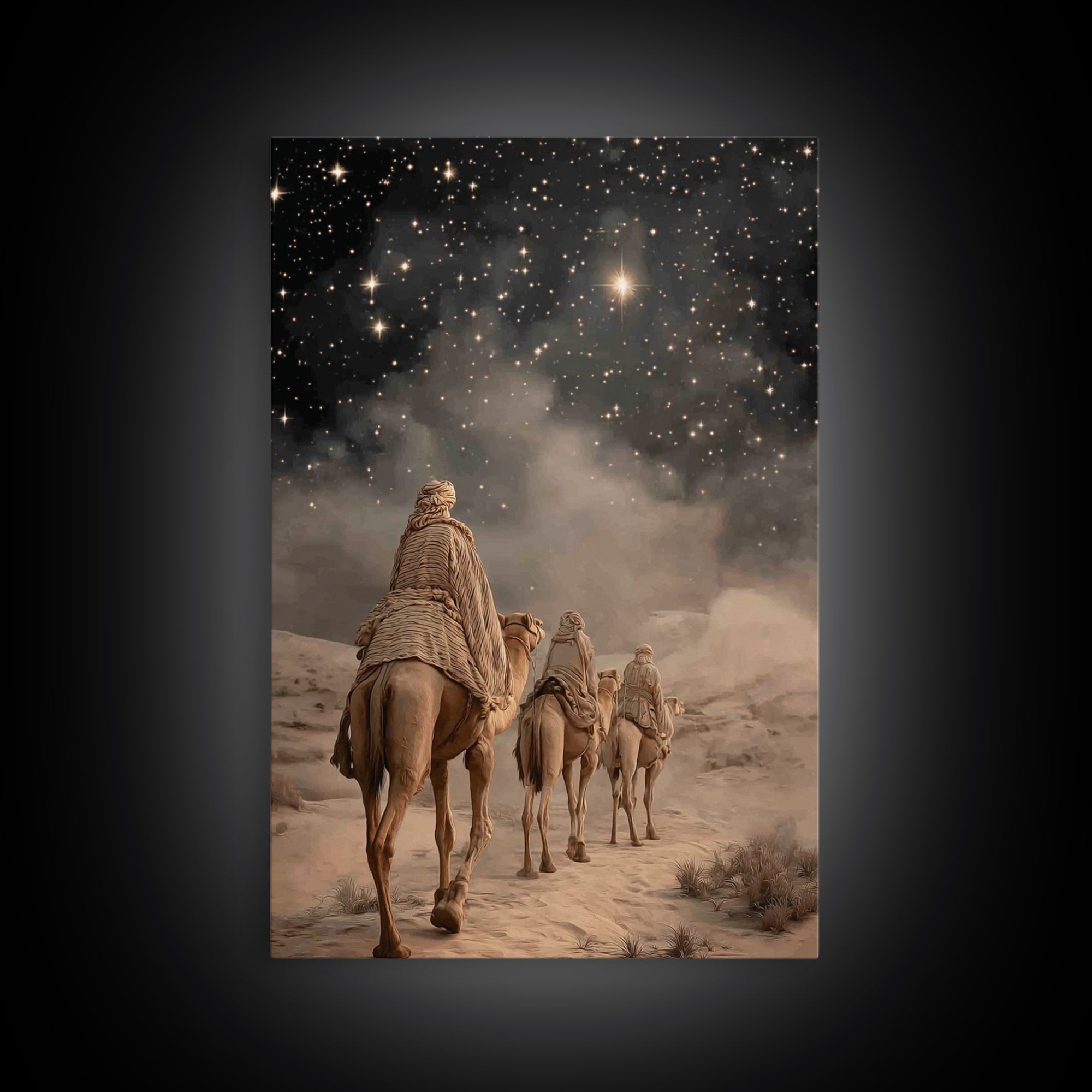 Night Star Path – Framed Canvas Print – Christian Christmas Art – Christian Wall Art – Christian Art Canvas – Jesus Painting – Christmas Ar