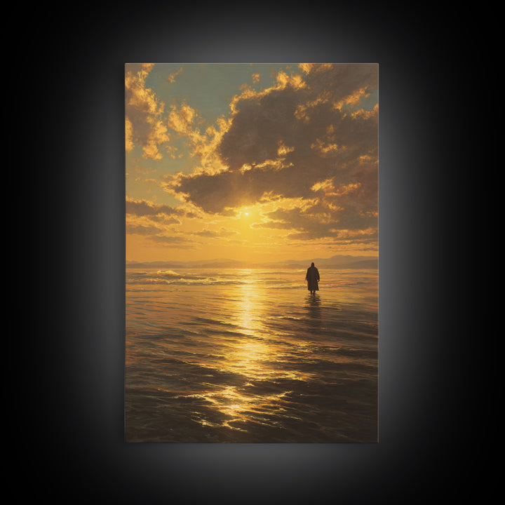 Golden Crossing – Framed Canvas Print – Christian Art Canvas – Jesus Painting – Christian Wall Art – Moody Christian Art – Christian Christ