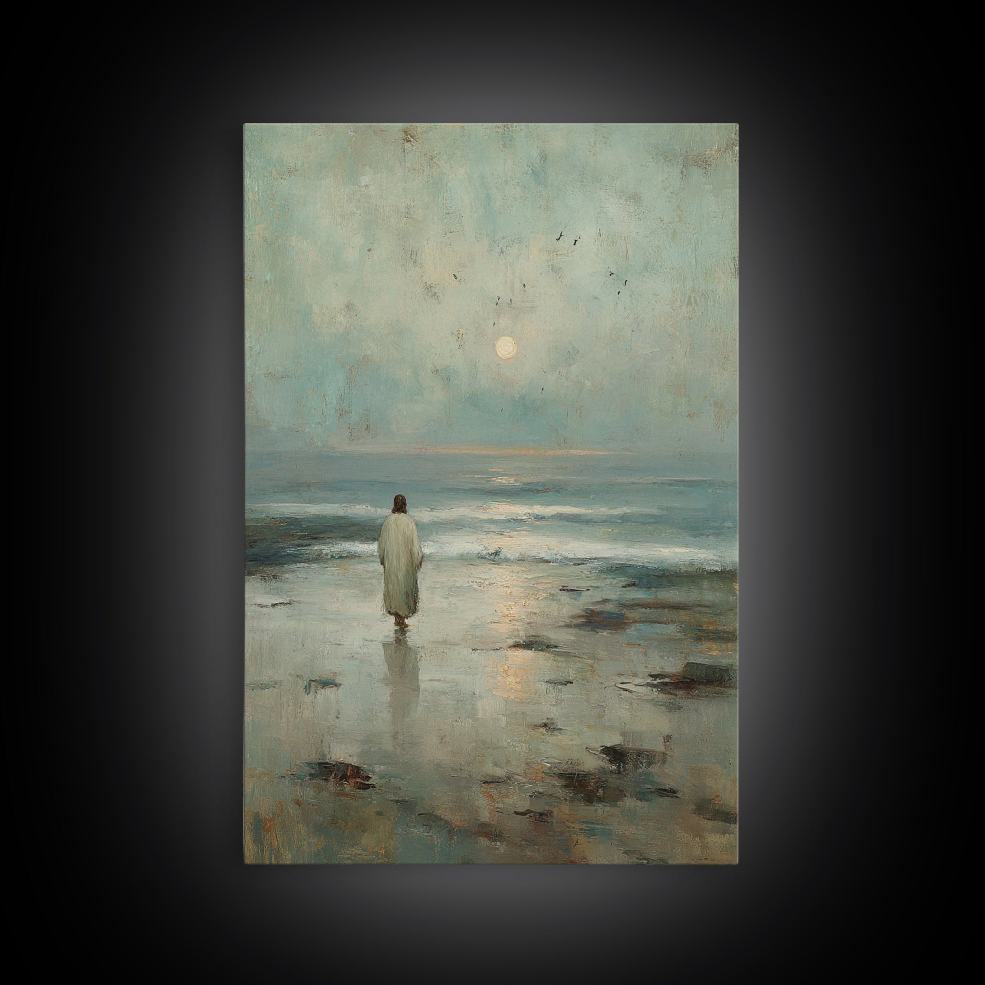 Dawn Walk – Framed Canvas Print – Christian Wall Art – Jesus Painting – Christian Art Canvas – Modern Christian Art – Subtle Christian Art