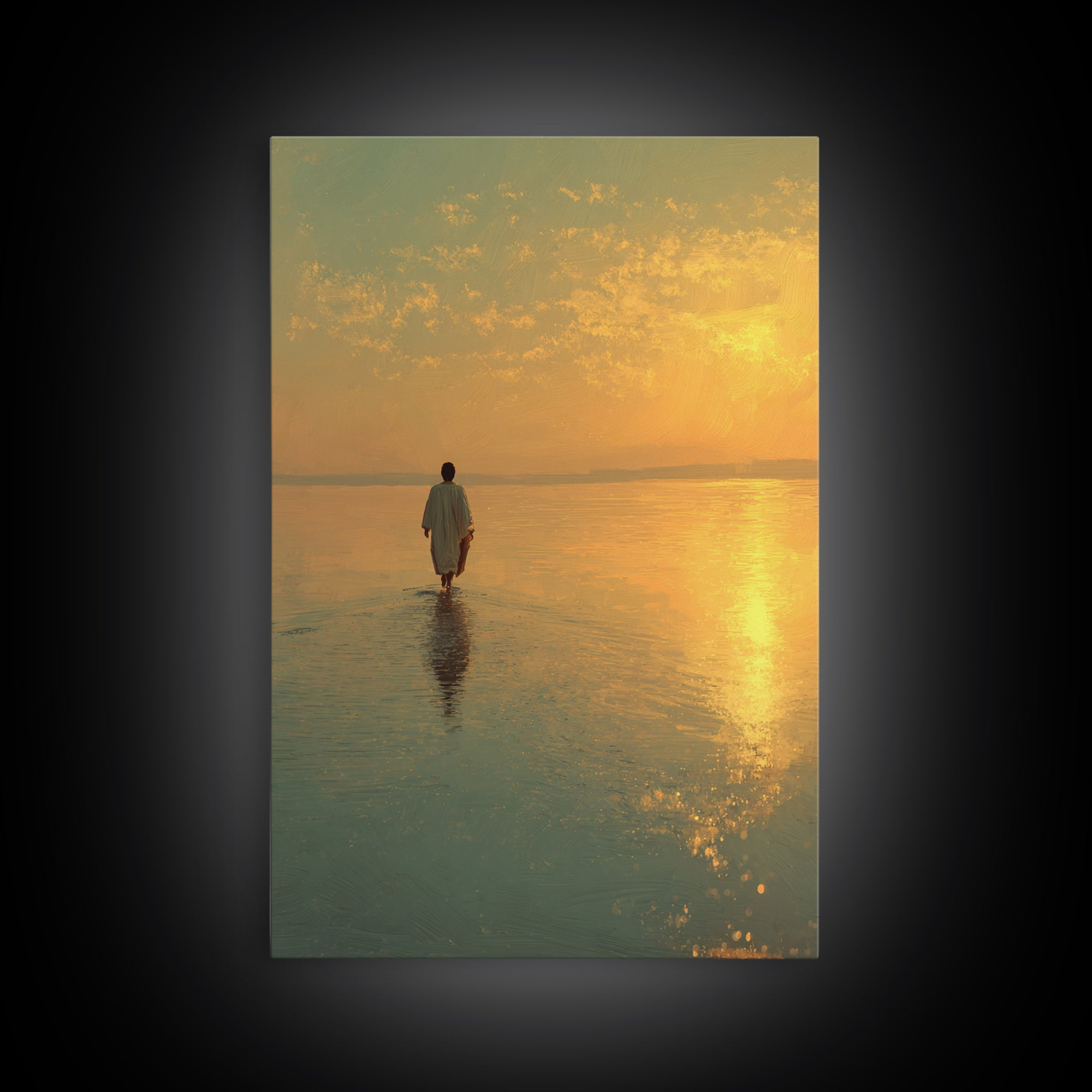 Sunlit Path – Framed Canvas Print – Jesus Painting – Christian Wall Art – Christian Art Canvas – Modern Christian Painting – Christian Art