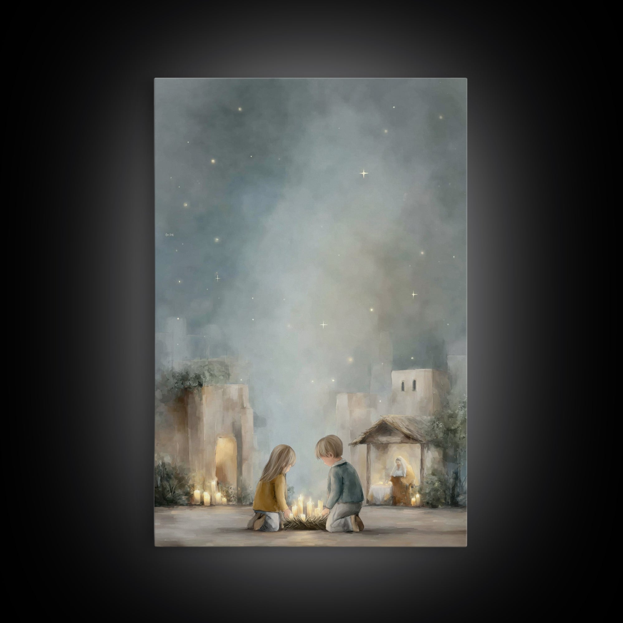 Starry Nativity – Framed Canvas Print – Christian Christmas Art – Christmas Art – Christian Art Canvas – Framed Christmas Art – Christian W