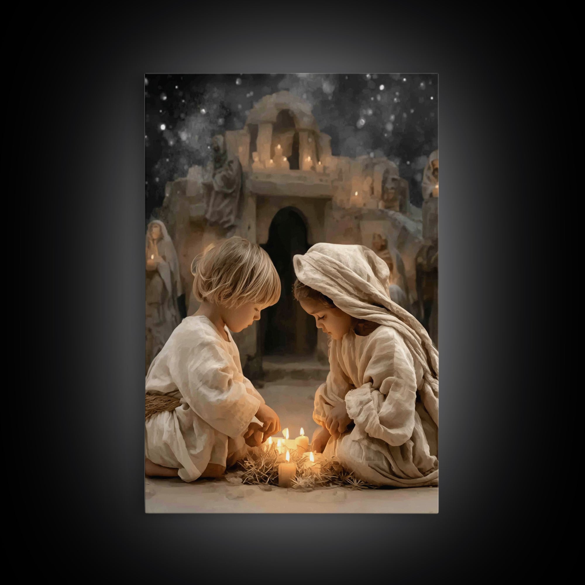 Holy Night Prayer – Framed Canvas Print – Christian Art Canvas – Christian Christmas Decor – Jesus Christmas Art – Christmas Art Prints – C