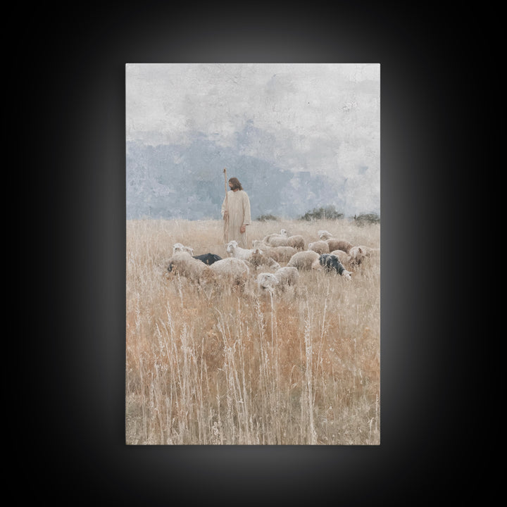Quiet Meadow Shepherd – Framed Canvas Print – Christian Art Canvas – Jesus Painting – Christian Decor For Home – Large Christian Painting –
