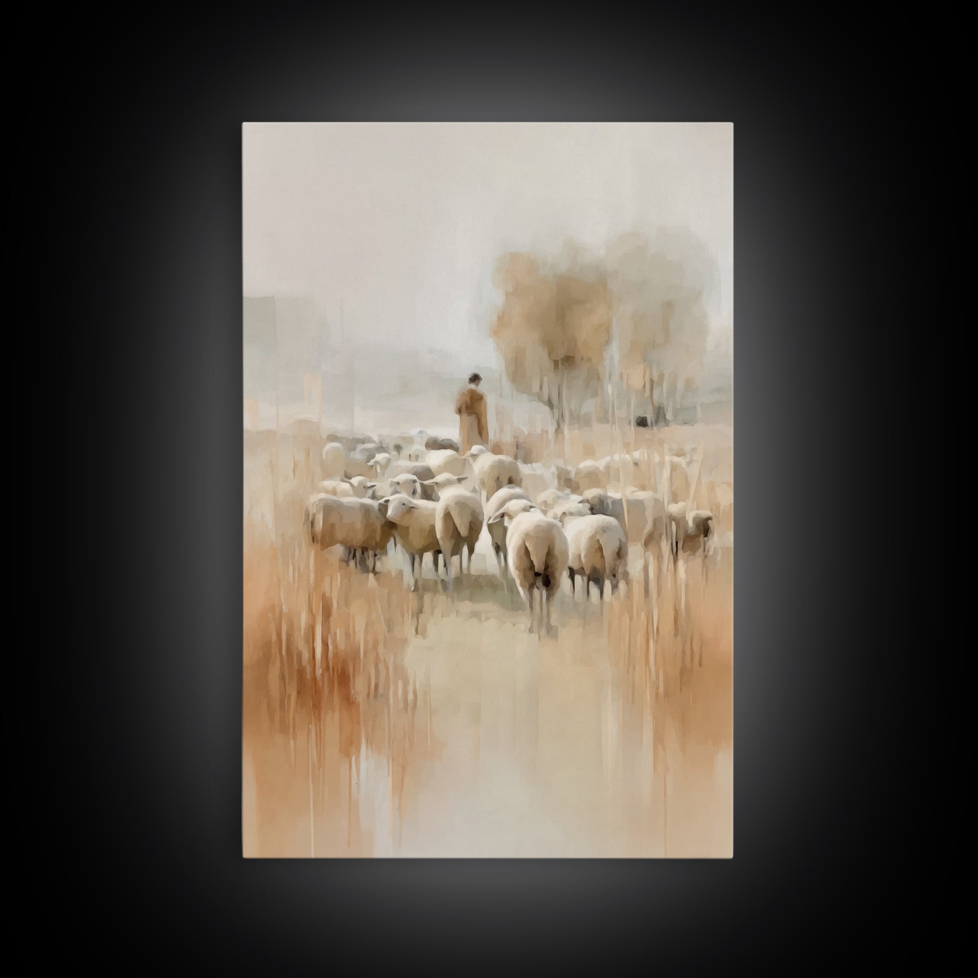 Golden Pasture Calm – Framed Canvas Print – Christian Art Canvas – Christian Wall Art – Christian Painting – Large Christian Art – Subtle C