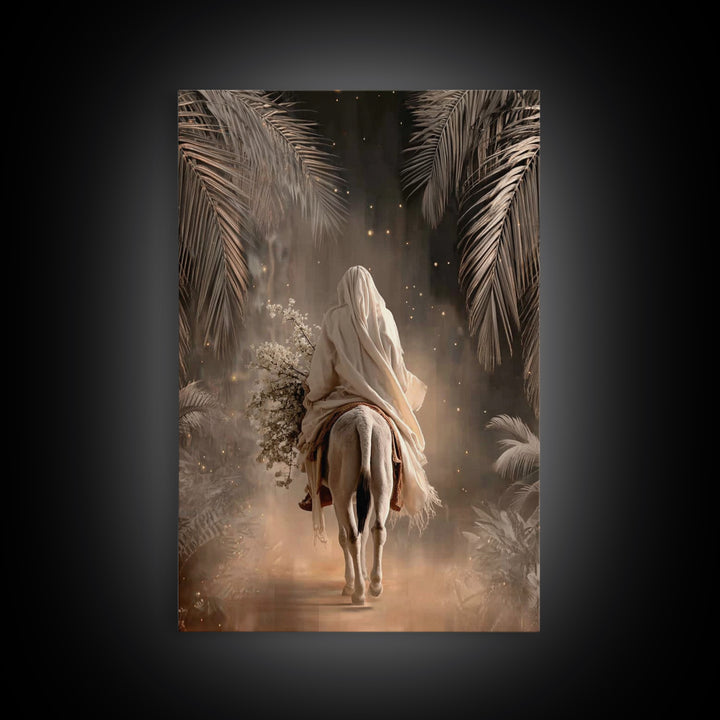 Night Palm Reverence – Framed Canvas Print – Christian Wall Art – Large Jesus Painting – Christian Art Print – Christmas Art Work – Christi
