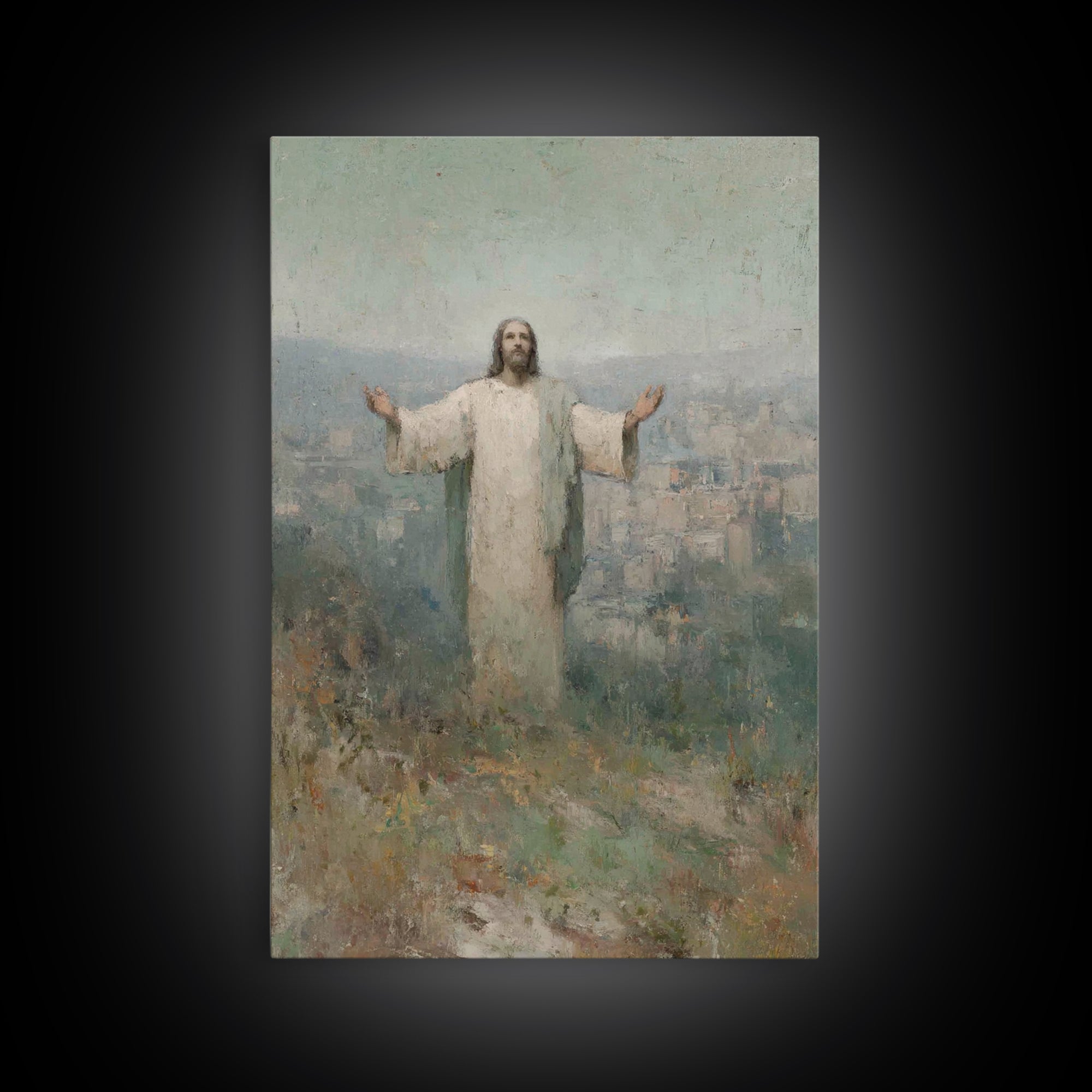 Hillside Blessing – Framed Canvas Print – Christian Art Painting – Jesus Wall Art – Modern Christian Art – Christmas Art Prints – Christian