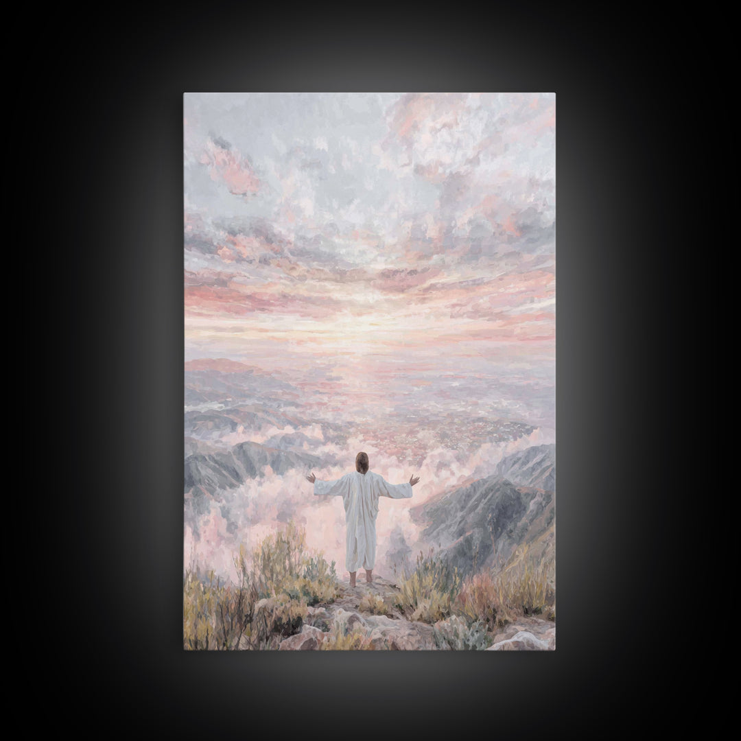 Dawn Summit Prayer – Framed Canvas Print – Christian Art Canvas – Jesus Painting – Christian Christmas Art – Christian Wall Art – Christmas
