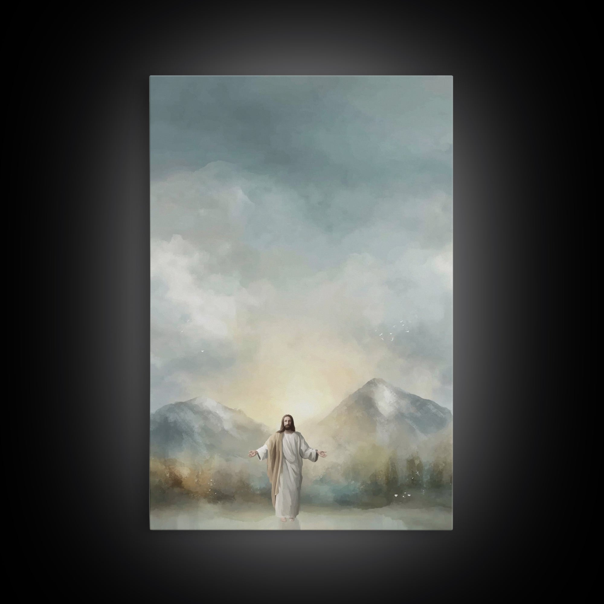 Mountain Light Mercy – Framed Canvas Print – Jesus Painting – Christian Wall Art – Christian Art Print – Christmas Art – Christian Decorati