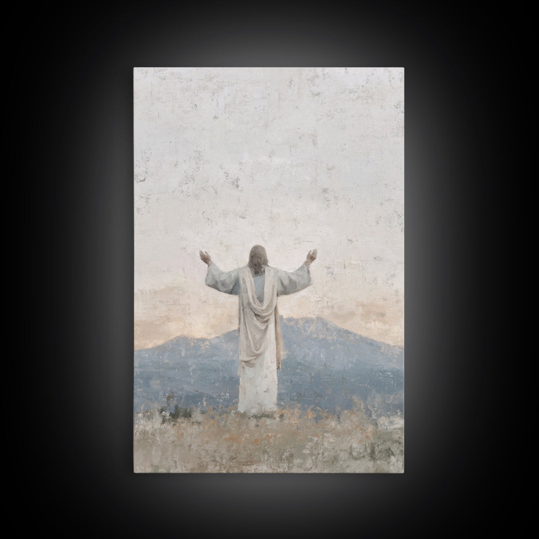 Silent Peak Devotion – Framed Canvas Print – Christian Art Canvas – Jesus Wall Art – Subtle Christian Art – Christmas Art Work – Christian