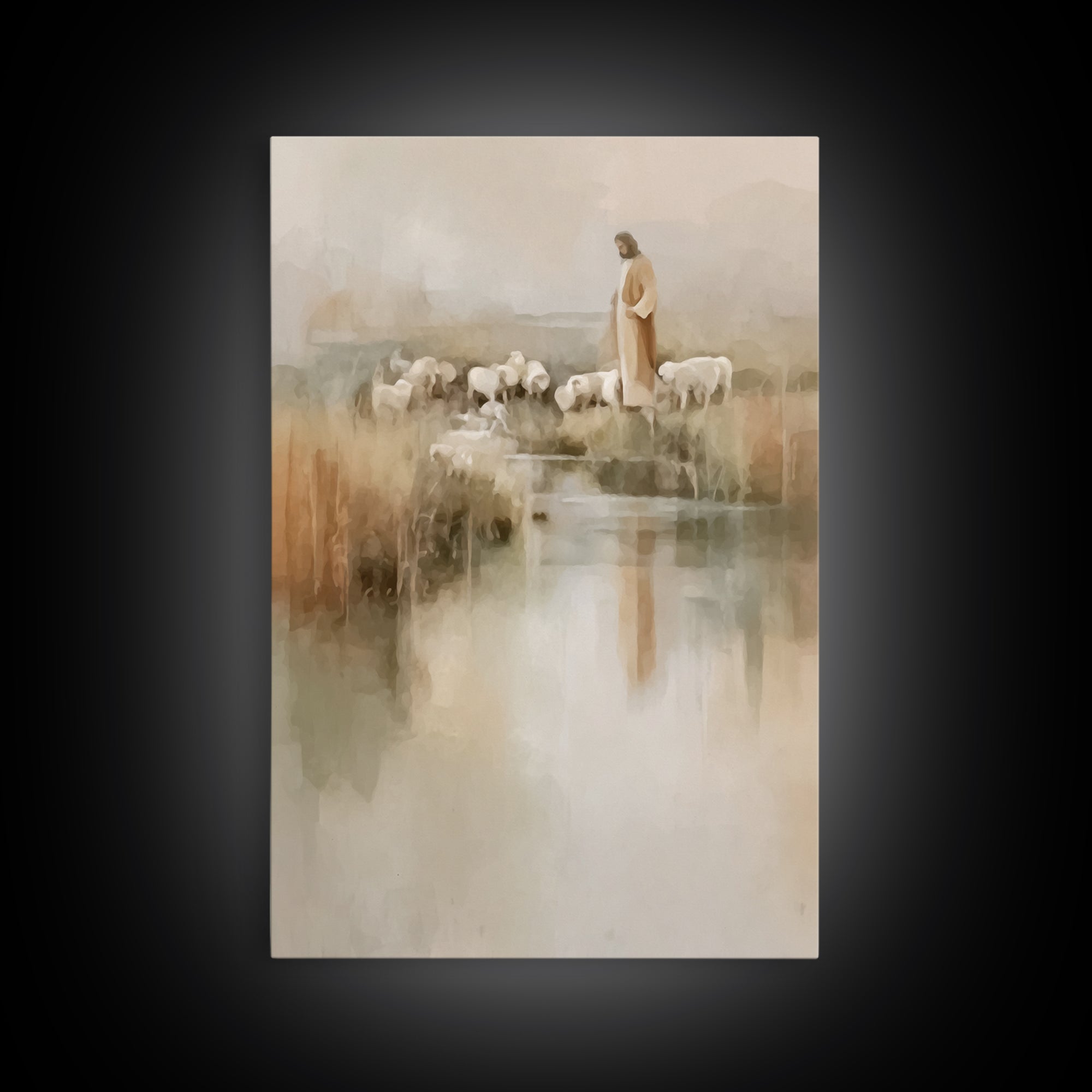 Quiet Shepherd Peace, Framed Canvas Print, Christian Wall Art, Jesus Painting, Christian Art Canvas, Subtle Christian Art, Christian Gift