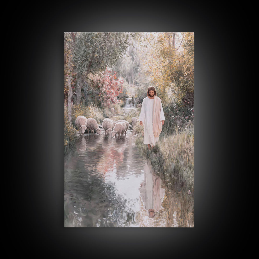 Pastoral Stream Light | Framed Canvas Print | Jesus Wall Art | Christian Art Painting | Subtle Christian Paintings | Christian Decor | Chri
