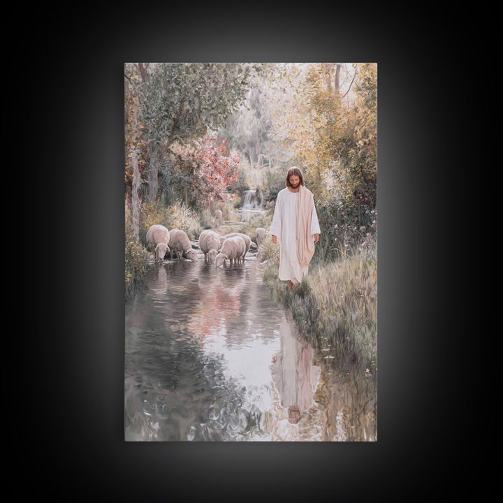 Pastoral Stream Light | Framed Canvas Print | Jesus Wall Art | Christian Art Painting | Subtle Christian Paintings | Christian Decor | Chri