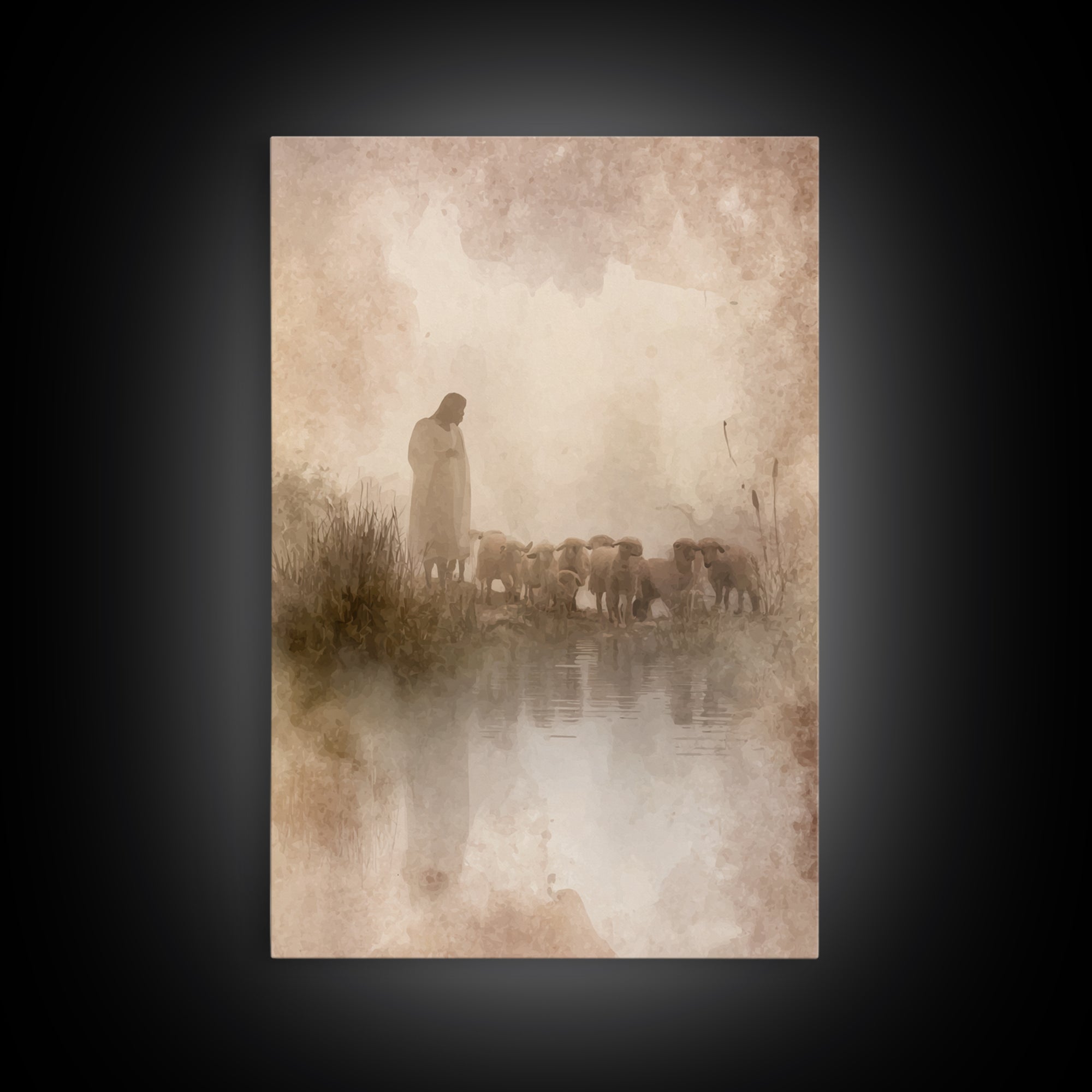 Storm Shepherd Vigil, Framed Canvas Print, Jesus Painting Canvas, Christian Wall Art, Moody Christian Art, Christian Art Print, Christian D