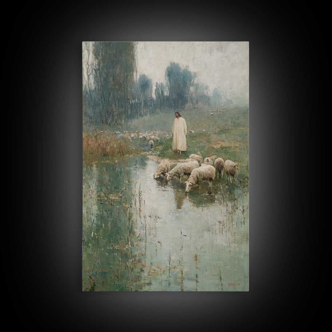 Gentle Meadow Guide – Framed Canvas Print – Subtle Christian Art – Jesus Wall Art – Christian Art Canvas – Christian Gift – Christian Art P