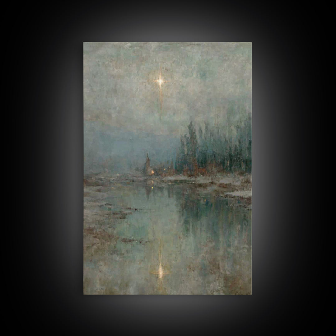 Light Over Still Waters | Framed Canvas Print | Christian Art Canvas | Christian Wall Art | Vintage Christian Art | Christmas Art Prints |