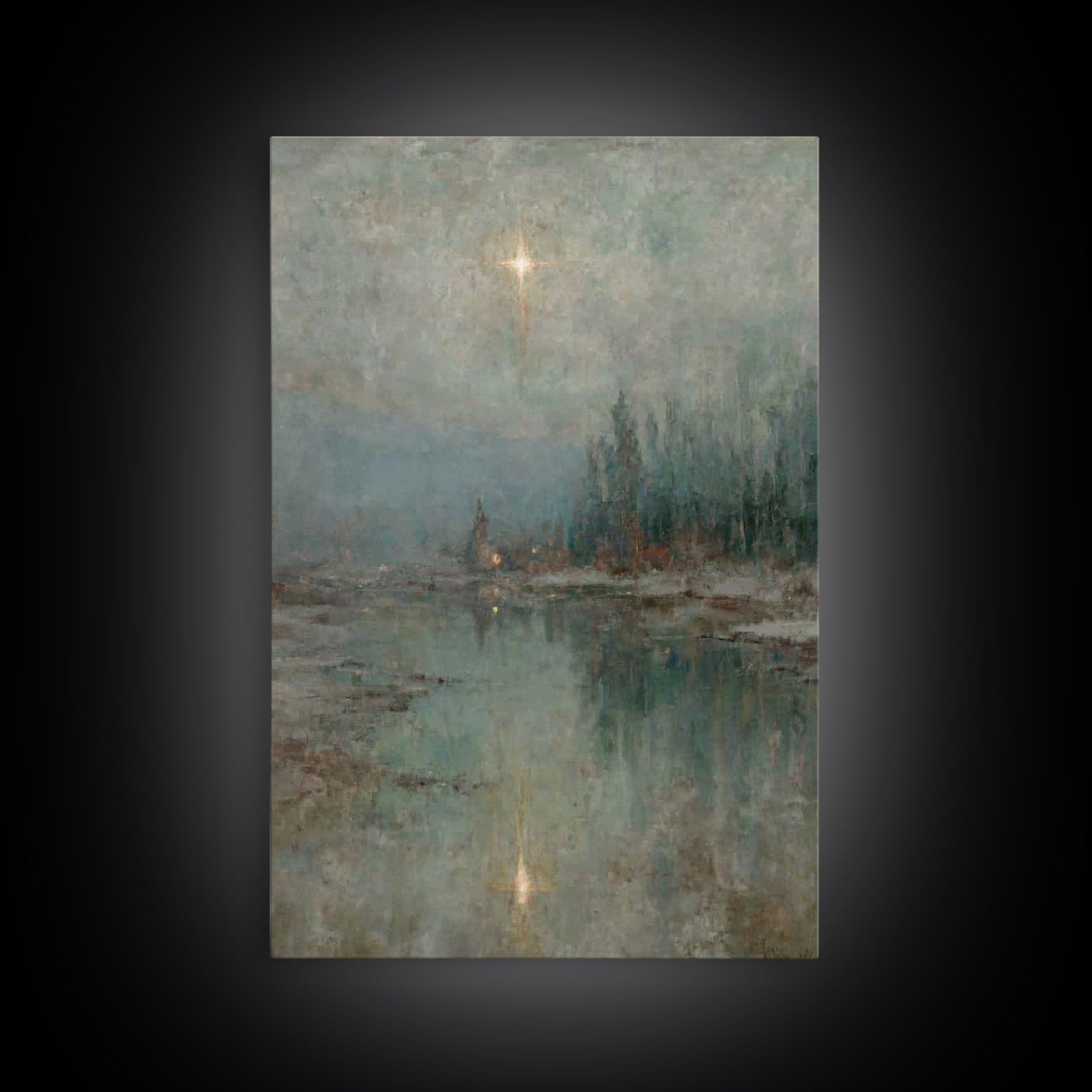 Light Over Still Waters | Framed Canvas Print | Christian Art Canvas | Christian Wall Art | Vintage Christian Art | Christmas Art Prints |