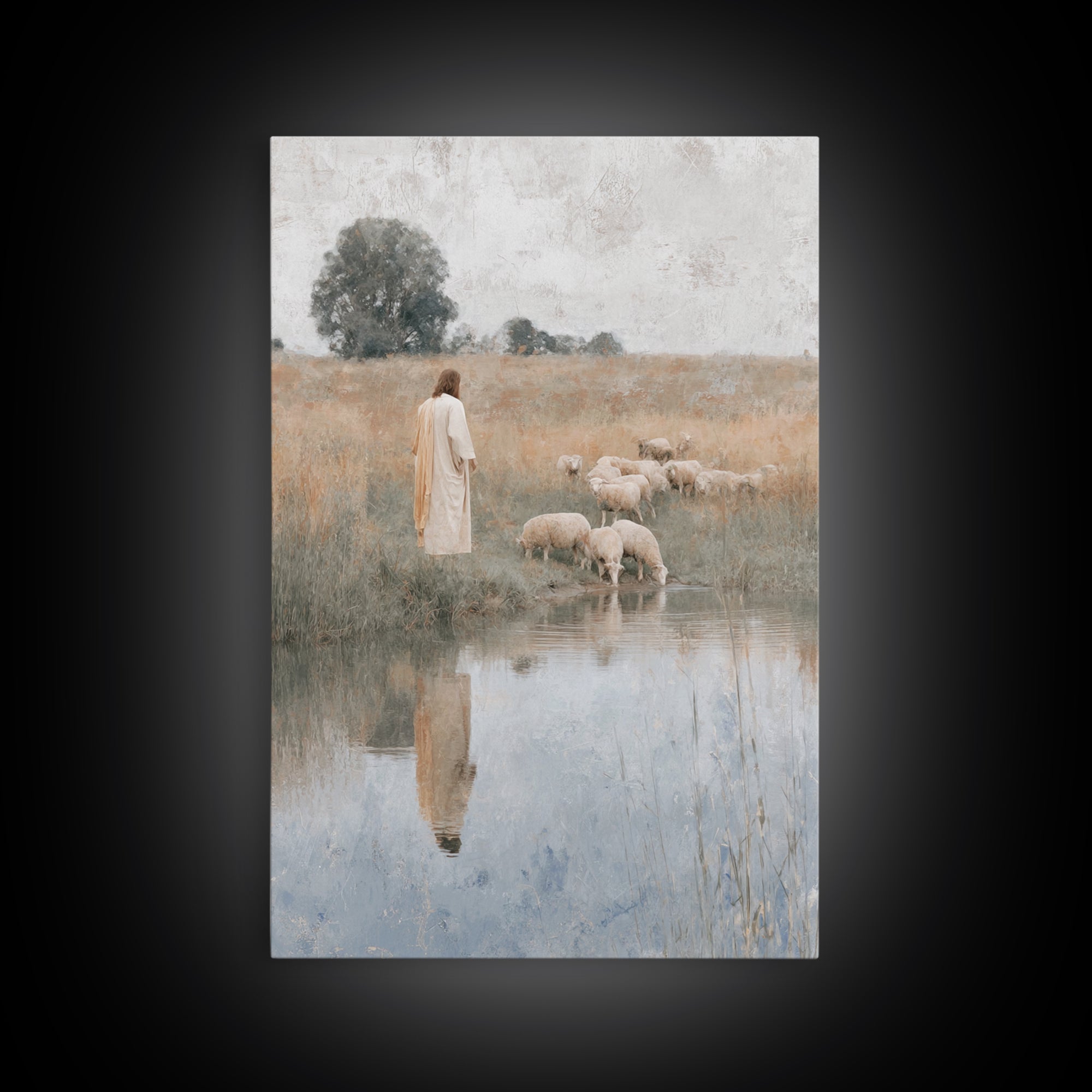 Fieldside Shepherd Hope | Framed Canvas Print | Christian Wall Art | Jesus Art Print | Christian Art Canvas | Modern Christian Art | Christ