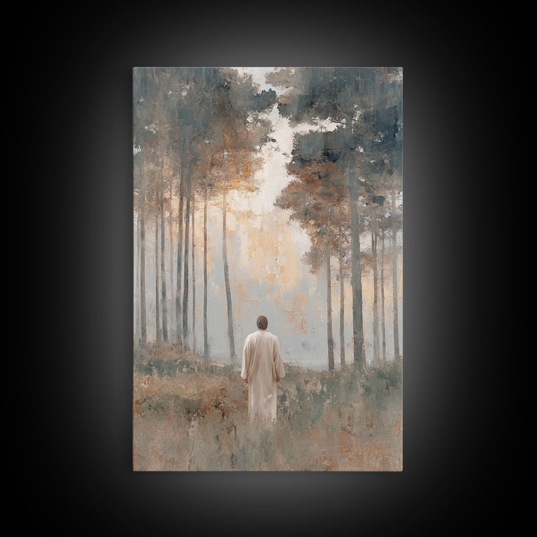 Dawn Path Reverence | Framed Canvas Print | Christian Art Canvas | Christian Wall Art | Jesus Painting | Modern Christian Art