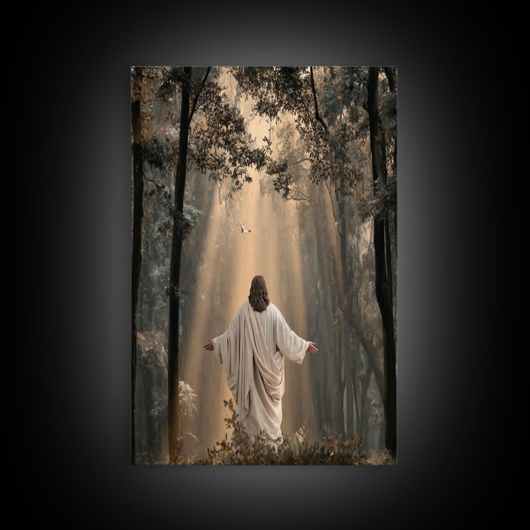Radiant Forest Grace – Framed Canvas Print – Christian Art Canvas – Christian Wall Art – Jesus Painting – Large Christian Painting