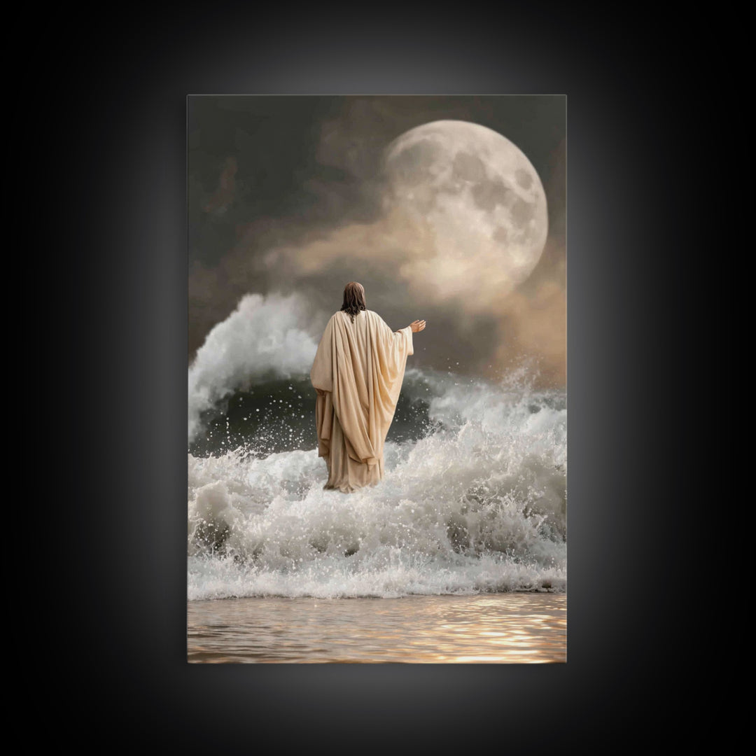 Moonlit Calvary Glory | Framed Canvas Print | Christian Wall Art | Christian Christmas Art | Christian Art Canvas | Christian Decor