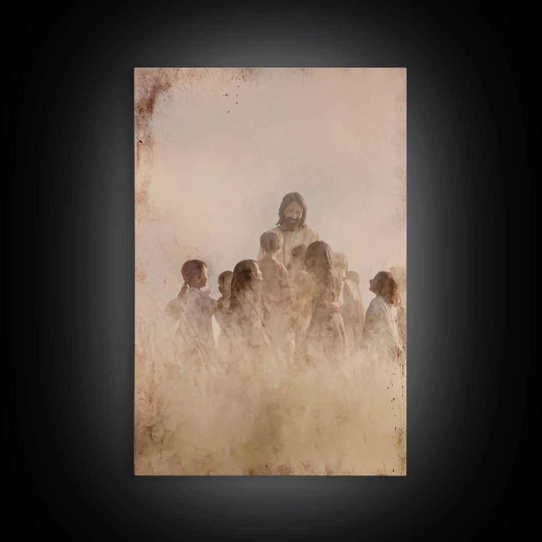 Children of Heaven, Framed Canvas Print, Christian Art Canvas, Christian Wall Art, Jesus Painting, Christian Art Prints