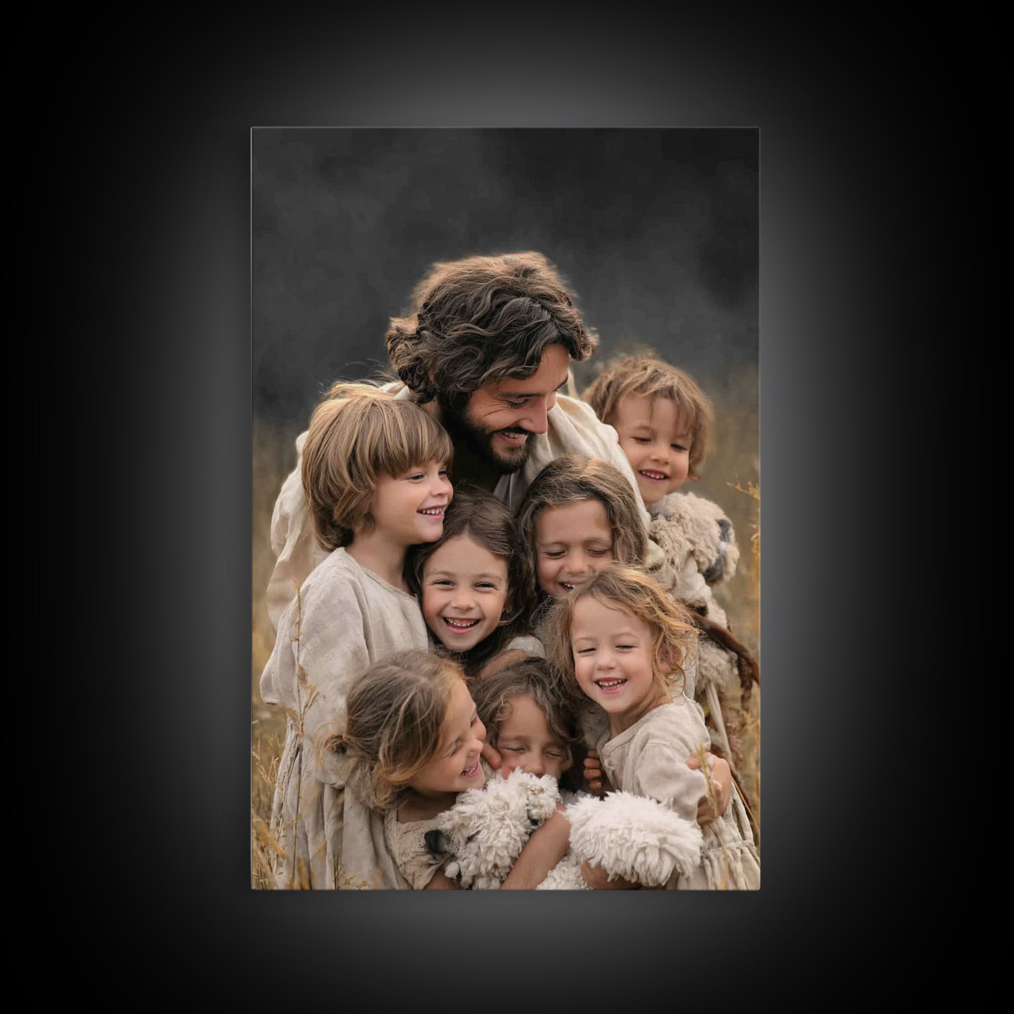 Laughter of the Lambs | Framed Canvas Print | Jesus Painting | Christian Art Canvas | Christian Wall Art | Christian Decor