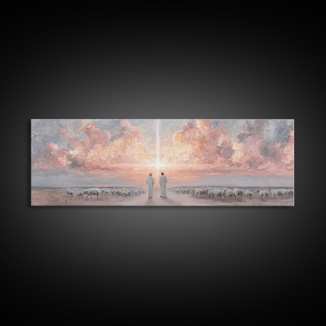 Soft Meadow Grace, Framed Canvas Print, Christian Wall Art, Panoramic Painting, Christian Art Canvas, Jesus Christmas Art, Christian Painti