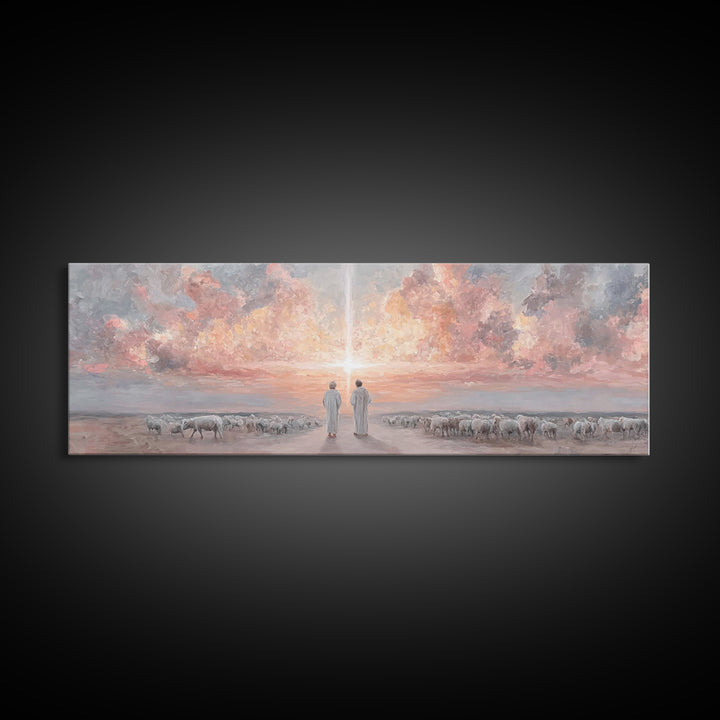 Soft Meadow Grace, Framed Canvas Print, Christian Wall Art, Panoramic Painting, Christian Art Canvas, Jesus Christmas Art, Christian Painti