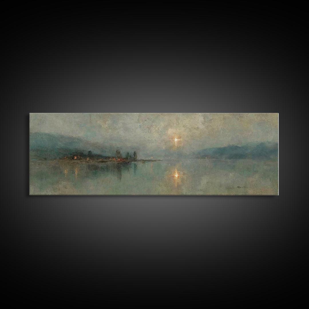 Midnight Bethlehem Light – Framed Canvas Print – Panoramic Art – Christian Wall Art – Christian Art Canvas – Christmas Art – Modern Christi