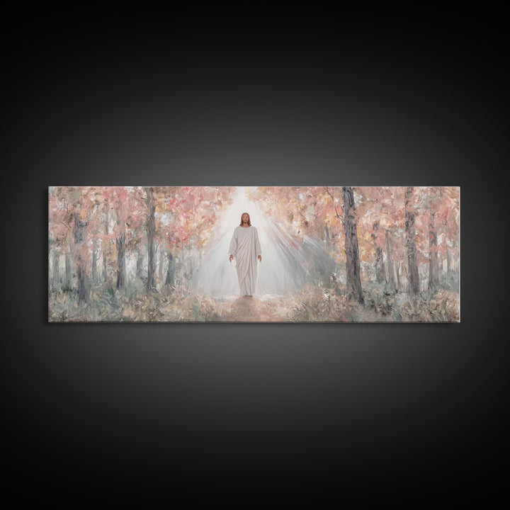 Radiant Savior Path, Framed Canvas Print, Christian Wall Art, Jesus Painting, Panoramic Art, Christmas Wall Art