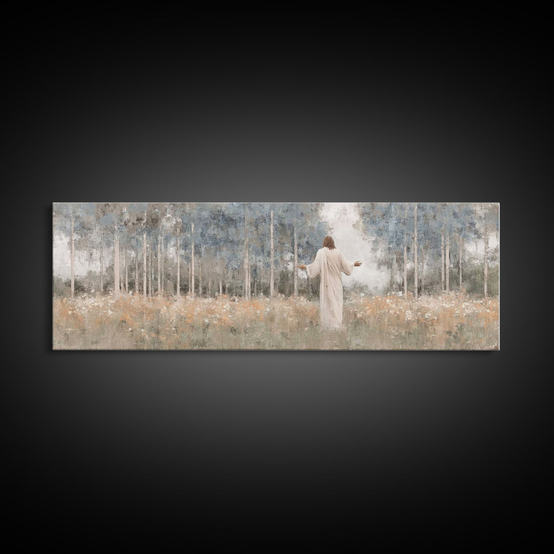 Garden Of Grace | Framed Canvas Print | Christian Art Canvas | Panoramic Print | Jesus Painting | Christian Decor