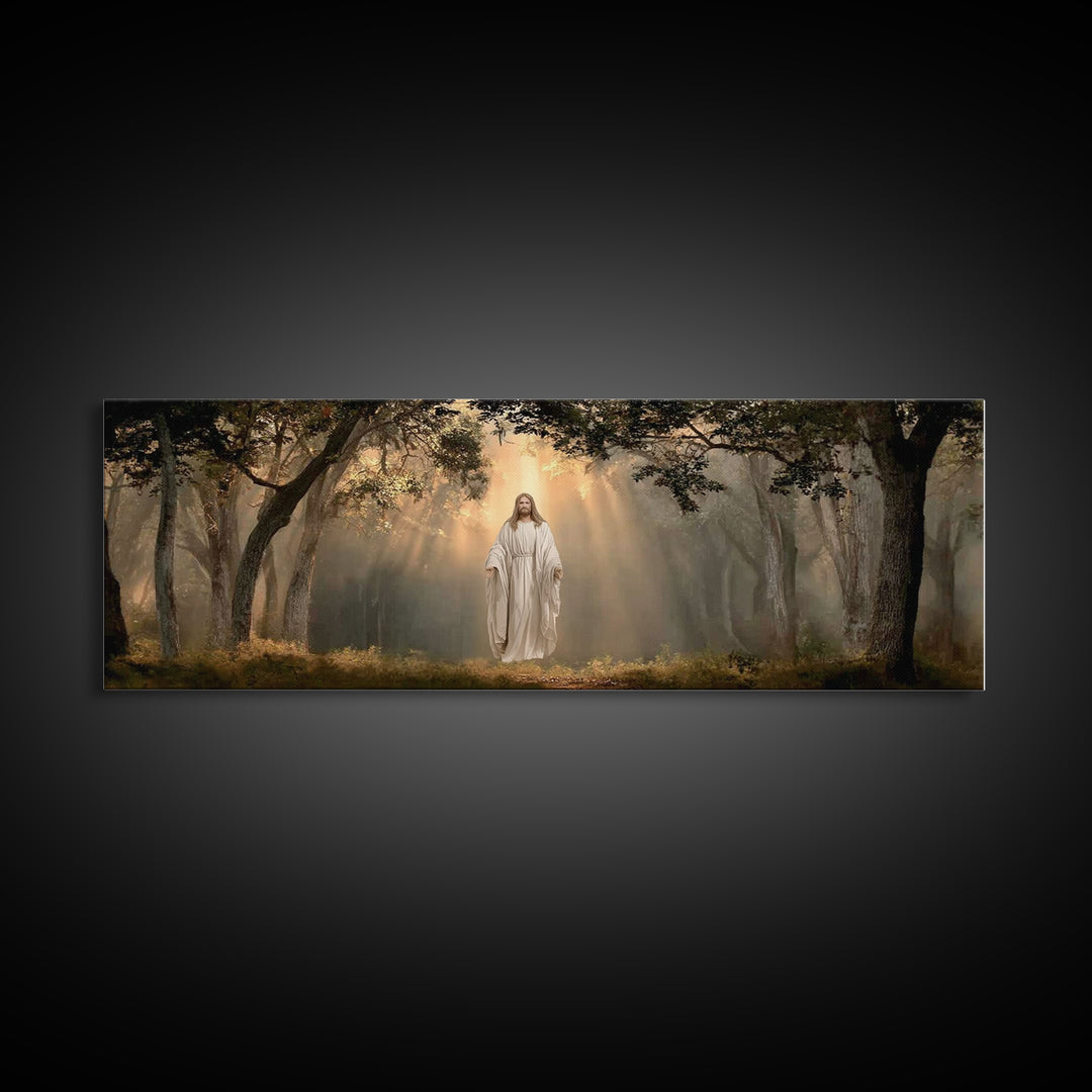 Glory In The Oaks – Framed Canvas Print – Jesus Canvas Art – Christian Wall Art – Panoramic Art – Christmas Art