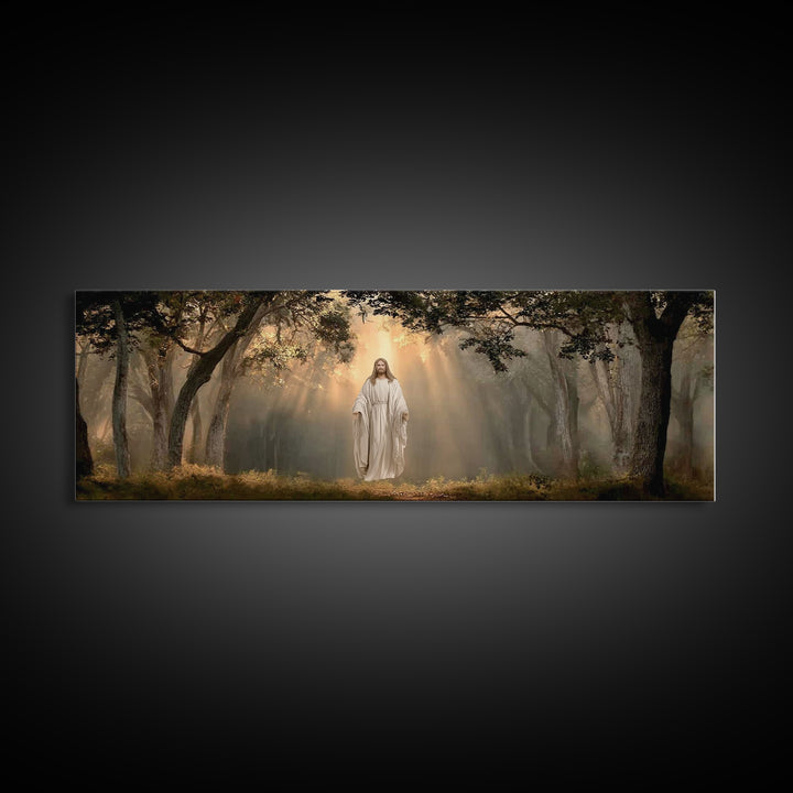 Glory In The Oaks – Framed Canvas Print – Jesus Canvas Art – Christian Wall Art – Panoramic Art – Christmas Art