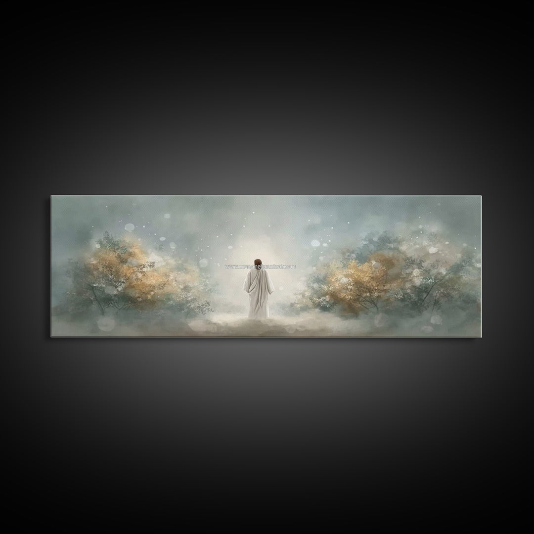 Heavenly Dawn Rise – Framed Canvas Print – Christian Art Canvas – Jesus Painting – Panoramic Frame – Christmas Art