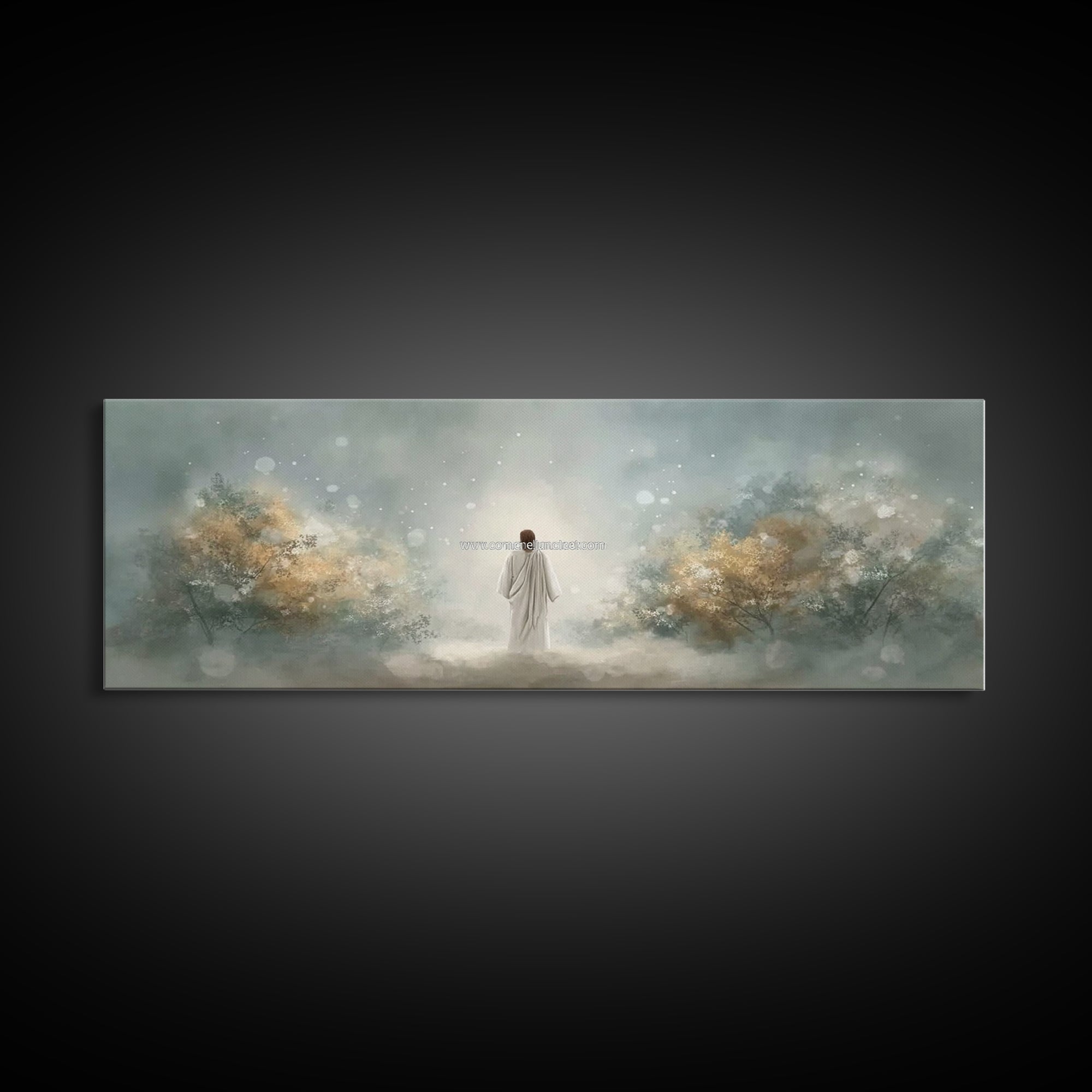 Heavenly Dawn Rise – Framed Canvas Print – Christian Art Canvas – Jesus Painting – Panoramic Frame – Christmas Art