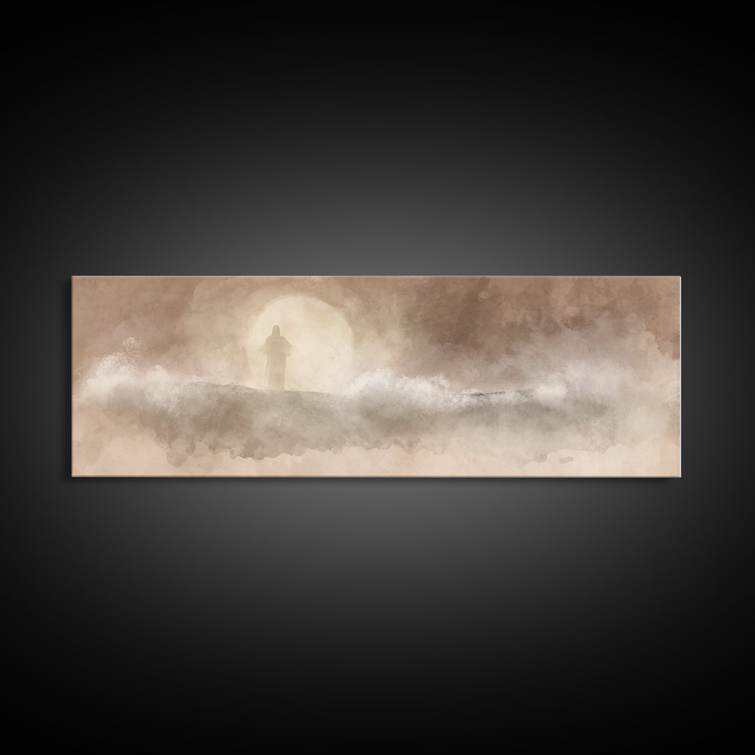 Calm Of The Storm – Framed Canvas Print – Panoramic Art – Christian Wall Art – Jesus Painting – Christian Art Canvas – Christian Gift