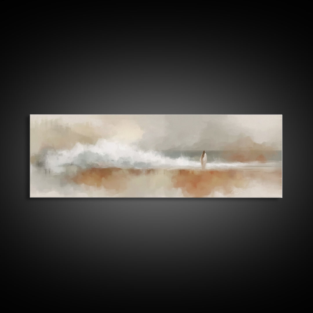 Shoreline Of Hope, Framed Canvas Print, Christian Art Canvas, Panoramic Wall Art, Jesus Painting, Modern Christian Art, Christian Gift Idea
