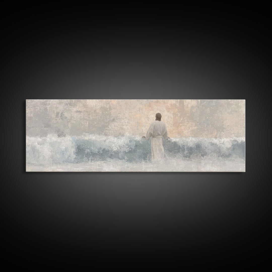 Waves Of Salvation – Framed Canvas Print – Christian Art – Jesus Canvas Art – Panoramic Wall Art – Christian Painting – Christian Gift Idea