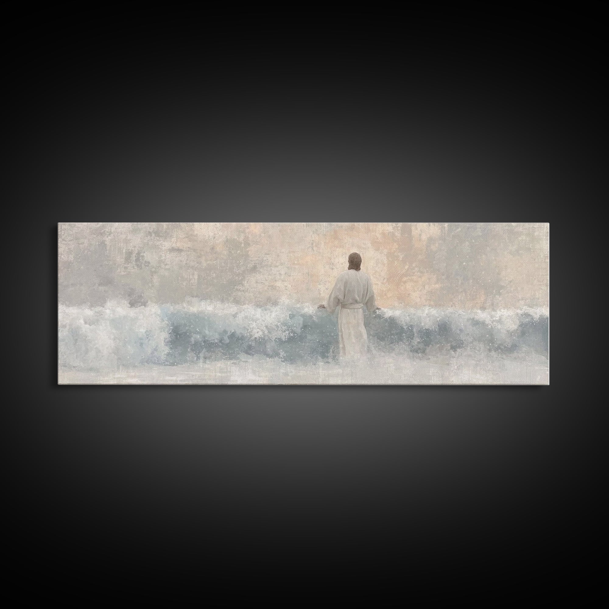Waves Of Salvation – Framed Canvas Print – Christian Art – Jesus Canvas Art – Panoramic Wall Art – Christian Painting – Christian Gift Idea