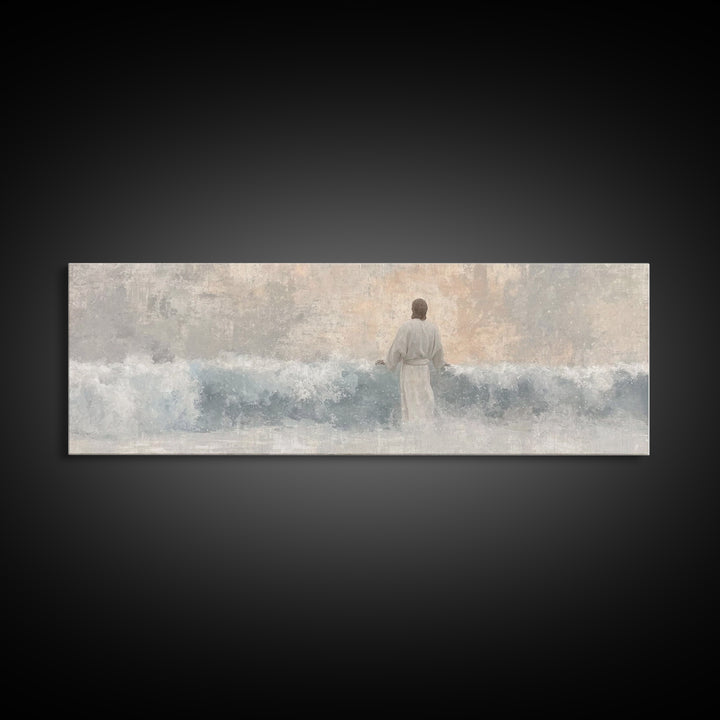 Waves Of Salvation – Framed Canvas Print – Christian Art – Jesus Canvas Art – Panoramic Wall Art – Christian Painting – Christian Gift Idea