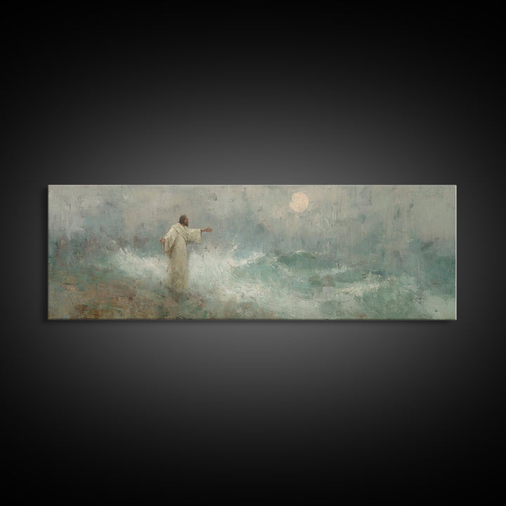 Ocean Of Peace, Framed Canvas Print, Jesus Painting, Christian Wall Art, Panoramic Print, Christian Art Canvas, Christian Christmas Art