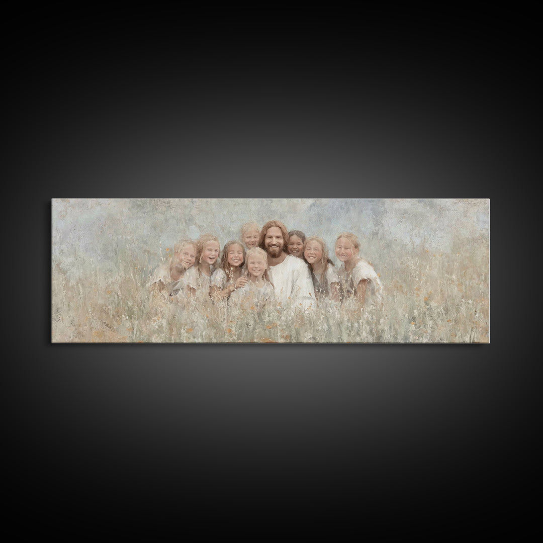 Garden Joy Light | Framed Canvas Print | Christian Art Print | Jesus Canvas Art | Panoramic Wall Art | Christian Painting | Christian Decor