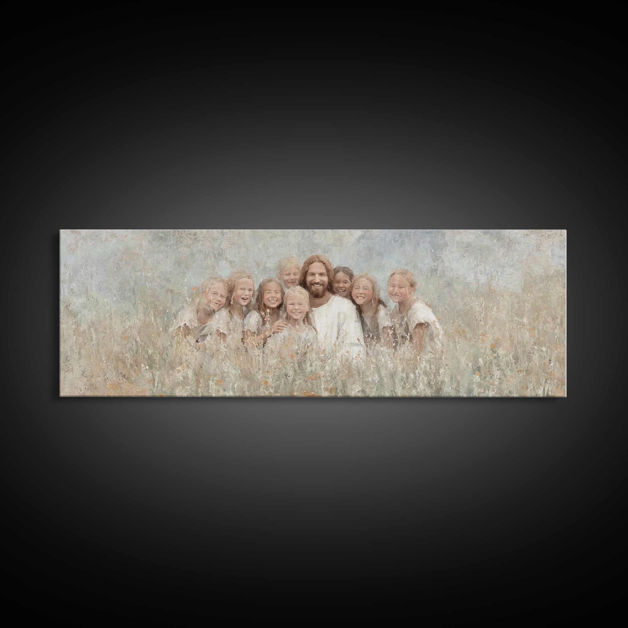 Garden Joy Light | Framed Canvas Print | Christian Art Print | Jesus Canvas Art | Panoramic Wall Art | Christian Painting | Christian Decor