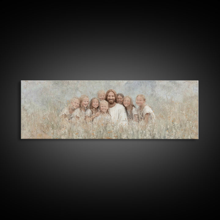 Garden Joy Light | Framed Canvas Print | Christian Art Print | Jesus Canvas Art | Panoramic Wall Art | Christian Painting | Christian Decor