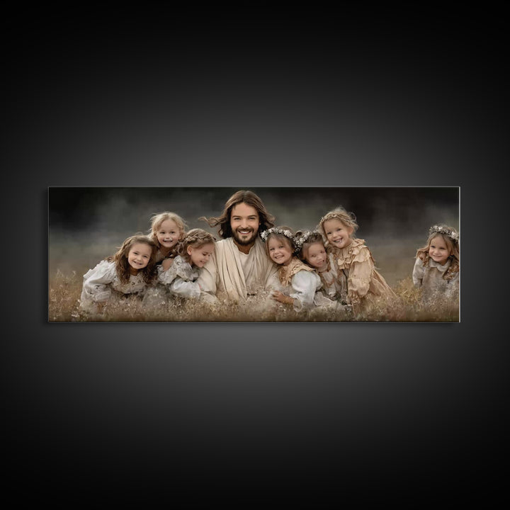 Fields Of His Children – Framed Canvas Print – Christian Wall Art – Panoramic Art – Jesus Painting – Christian Art Canvas – Christian Gift