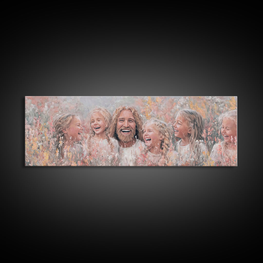 Fields Of Delight, Framed Canvas Print, Christian Art Canvas, Panoramic Wall Art, Jesus Painting, Christian Decorations, Modern Christian A
