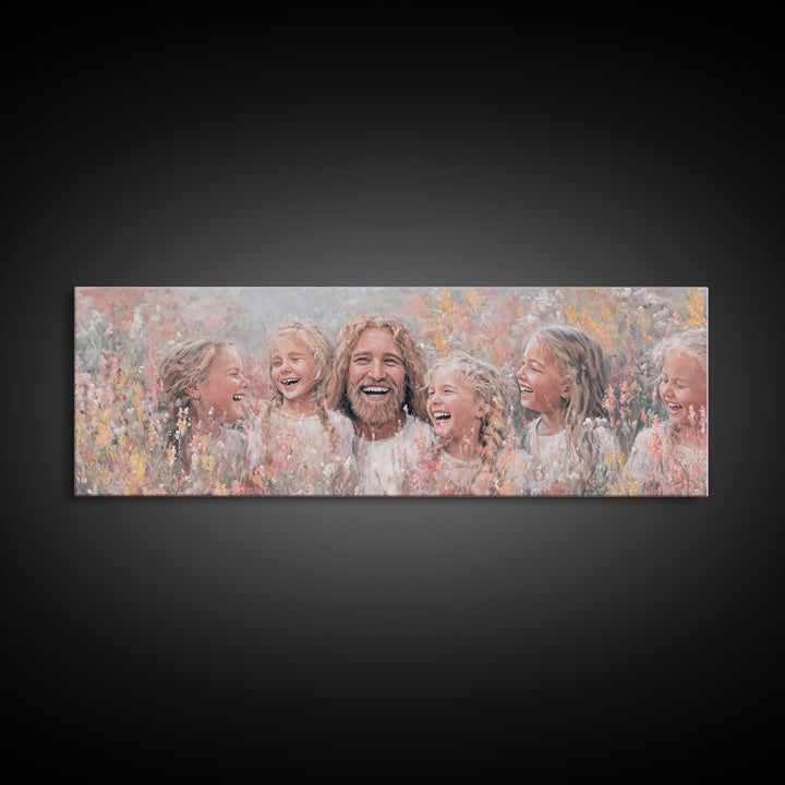Fields Of Delight, Framed Canvas Print, Christian Art Canvas, Panoramic Wall Art, Jesus Painting, Christian Decorations, Modern Christian A
