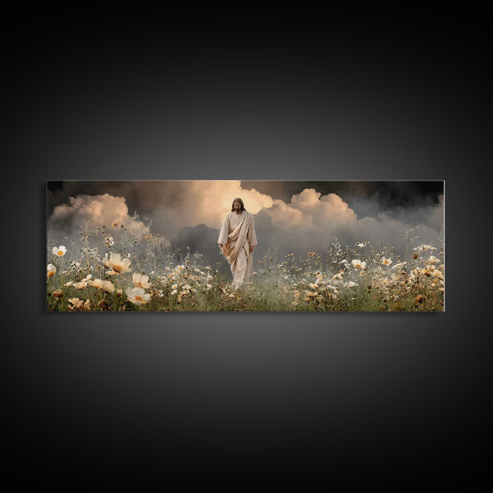 Dawn Of Mercy, Framed Canvas Print, Panoramic Frame, Jesus Painting, Christian Art Canvas, Christian Wall Art, Minimalist Christian Art, Ch
