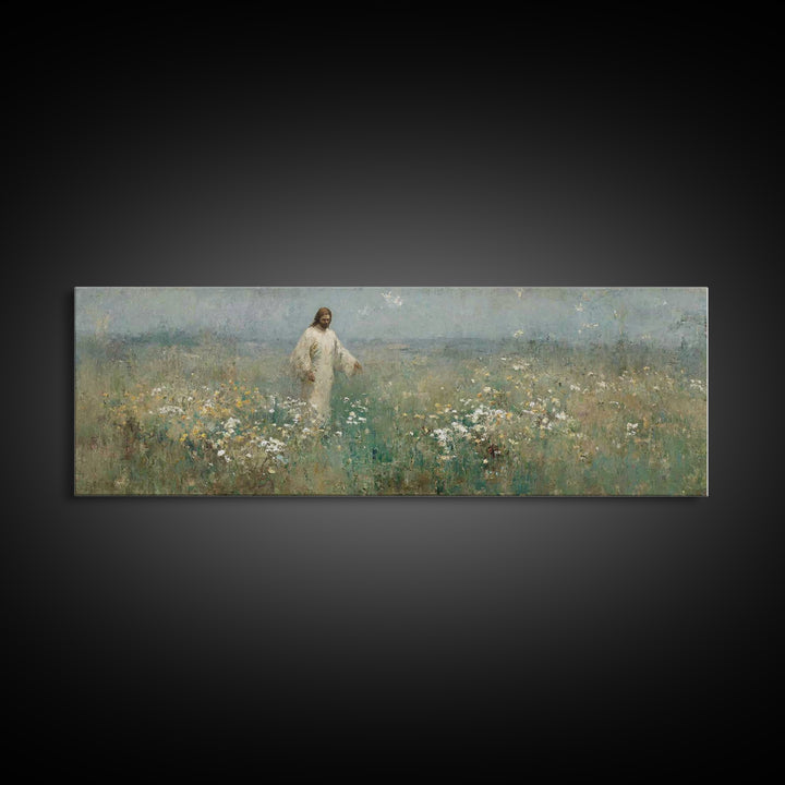 Quiet Bloom Path | Framed Canvas Print | Panoramic Painting | Christian Art | Christian Art Canvas | Jesus Painting | Christian Wall Art |